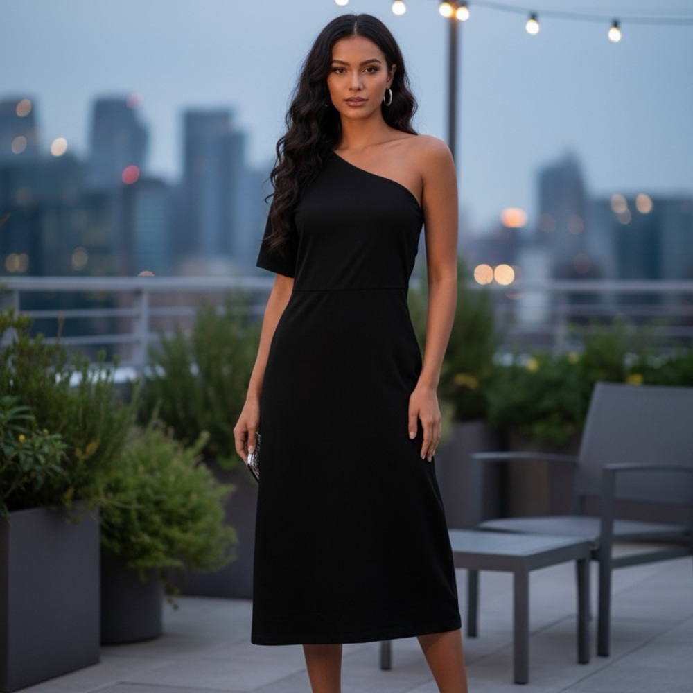 Who What Wear Black One-Shoulder Dress. Size Medium. A Line